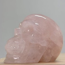 2.75LB Hand Carved Large Rose Quartz Skull Crystal Healing Carving Decor Gift picture