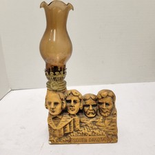 Vintage South Dakota Mt. Rushmore Souvenir Oil Lamp - Amber Glass And Ceramic picture