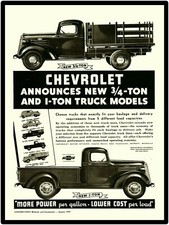 1937 Chevrolet 3/4 & 1 Ton Pickup Trucks NEW Sign 24x30
