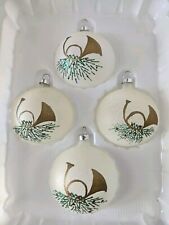 Vintage Glass Glitter Ornaments White W/French Horn - Set Of 4 picture