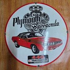 PLYMOUTH BARRACUDA PORCELAIN ENAMEL SIGN 29 X 29 INCHES picture