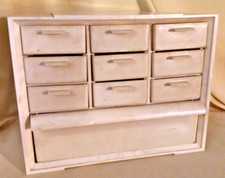 AKRO-MILS STORAGE BIN CABINET ORGANIZER PM-15 USA 10 DRAWER OFF WHITE BEIGE VTG. picture