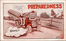1916 Comic Postcard Preparedness Car w/ Tires Exploding Funny Rockville NE picture