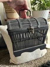 Vintage Rustic Treasure Chest Style Basket with Latch and Handle Storage Trunk picture