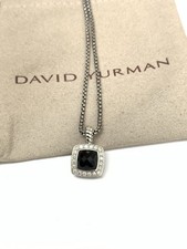 DAVID& YURMAN Albion 7mm Black Onyx & Diamond Sterling Silver 7mm Pendant 18inch picture
