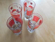 Vintage Jeanette Highball Glass w/ Drink Recipes Red & 22K Gold MCM Set of 4 picture