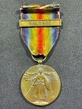 WW1 WWI Military US Army Allied Victory Medal w/ Salvage Naval Service Bar picture