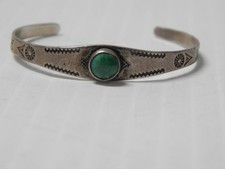 VINTAGE c1930s FRED HARVEY NAVAJO INDIAN STERLING SILVER TURQUOISE BABY BRACELET picture