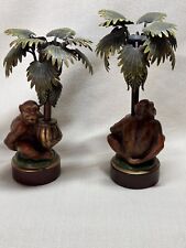 Vintage Pair Of Petites Choses Candle Holders Monkeys Palm Trees picture