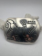 Vintage Rosco Scott Navajo Sterling Overlay Belt Buckle Native American 46g picture
