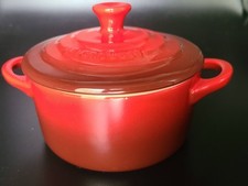 Le Creuset Mini Round 8 oz Cocotte Cerise Red Stoneware Dutch Oven picture