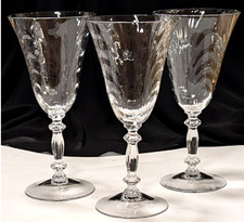 Vintage Cambridge Glass Caprice Clear Wine Glasses Optic Wave 7 5/8