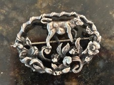 Ster Silver Boeuf Gras On Flowers Vtg Pin New Orleans Mardi Gras OOAK?  picture