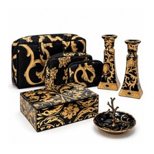 Vintage Black Gold Baroque Matching Multi-Piece Vanity Set, 4 Pieces picture
