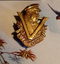 1940s Vintage Winston Churchill V for VICTORY Pin Badge Brooch WW2 World War Two picture