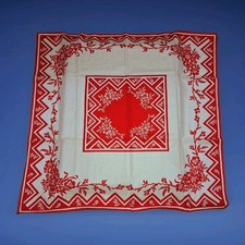1940's-50's Lovely Vintage Red Floral Tablecloth 34