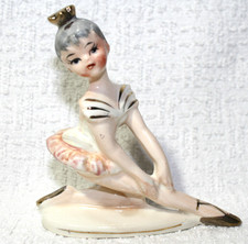 Vintage Ceramic Ballerina Figurine with Gold Crown and Pink Tutu Made in Japan picture