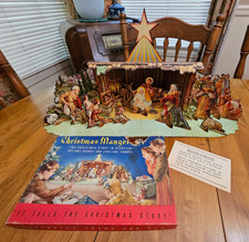 Vtg Complete 1950's Cardboard Manger Set in Original Box Christmas Nativity 743 picture