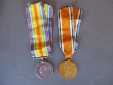 WWI British Victory Medal Set, Scotland, Named, Inscribed, 2 Medals with Ribbons picture