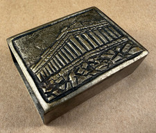 VTG Greek Parthenon Matchbox Holder Silver Plated Brass ? Souvenir Travel Europe picture