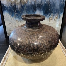 Very Old Antique Look Metal Vase Jug Vessel Patina Large Heavy 7.5lb 10.5x9.5 picture