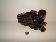 Vintage Brown Pottery Train Engine Planter, Japan picture