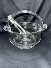 Vintage Glass Basket With Handle And Sterling Steel Tongs - Excellent Condition picture