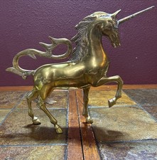 Unique Rare Large Vintage Solid Brass Unicorn 11”tall 13”long 4+ Lbs Korea MCM picture