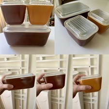 Pyrex OLD ORCHARD Refrigerator Dish Set of 3 Brown Gold Fridgies RARE picture