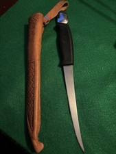 Finnish J. Marttiini Hand Ground Stainless Fixed Blade Knife with Leather Sheath picture