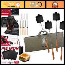 Large Cast Iron Campfire Pie Iron Sandwich Maker Set, 4 Pcs with Storage Bag & S picture