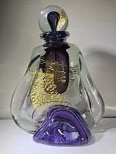 Jean Claude Novaro 2007 Signed Art Glass Perfume Bottle Decanter Gold Leaf 14.5