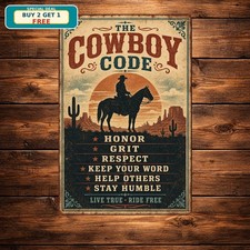 Old West Cowboy Rules Code Ranch House Wall Metal Sign Plaque picture