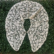 Incredible Antique English Or Irish Soft Cotton White Floral Large Lace Collar picture