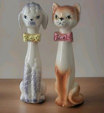Vintage Long Neck Anthropomorphic Cat & Dog Salt and Pepper Shakers Set Japan  picture