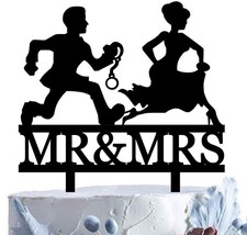 Funny Wedding Cake Topper - The Groom is Chasing His Lovely Runaway Bride wit... picture