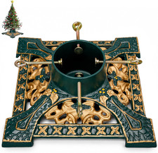 Cinnvoice Cast Iron Christmas Tree Stand Green Gold Bells Real Tree 8 Ft 120 lb picture
