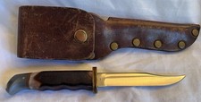 USA Craftsman Vtg Fixed Blade Hunting Eagle Knife Stainless Steel w/ Sheath used picture
