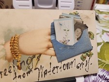 c1910 Greetings Watertown  NY Glitter  Embossed  Mini Postcard Envelope Attached picture