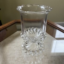1894 MCKEE Glass Spooner Spoon Holder Vase Scalloped Ball & Swirl - As Is picture