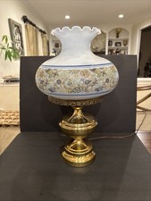 Vintage GWTW Hurricane Lamp Floral Blue Milk Glass Electric Parlor Aladdin 23” picture