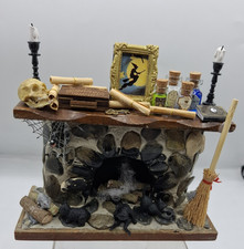 Miniature 1:12 Witch Stone Fireplace Halloween Scrolls Potions Skull Spider picture