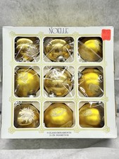 Noelle 9 Glass Christmas Ornaments Gold Snowflake Glitter Balls 2 5/8 in Vintage picture