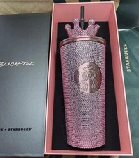 New Starbucks 2024 SS Pink Rhinestone Cold Cup Tumbler+ Diamond Crown 16oz Gift picture