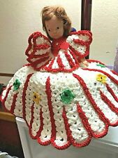 TOILET PAPER COVER  WITH RED HEAD VIRGA DOLL VINTAGE HAND CROCHETED picture