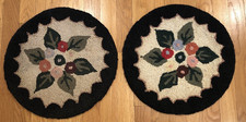 2 Vtg Cape Guild Cotton Hand Hooked Rug Chair Seat Cover Japan 15