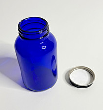 Cobalt Blue Glass Bottle Wide Mouth Round Packer 250 ml/8 oz w/Screw Metal Lid picture