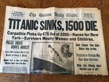 Boston Daily Globe Titanic Sinks REPRINT Morning & Evening April 16 1912 REPRO picture