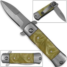 Mini Italian California Legal Spring Assist Milano Knife | White Pearl Grips A/O picture