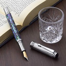 Xezo Maestro Fine Fountain Pen, Paua Abalone Inlay. Chrome Plated. Handmade, LE picture
